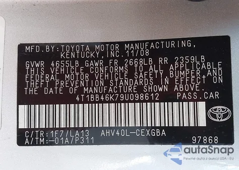 2009 Toyota Camry Hybrid from USA, damaged, VIN 4T1BB46K79U098612